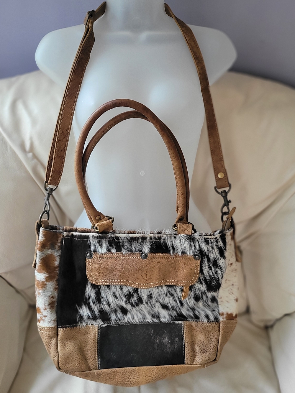 Genuine Leather Patchwork Crossbody Bag